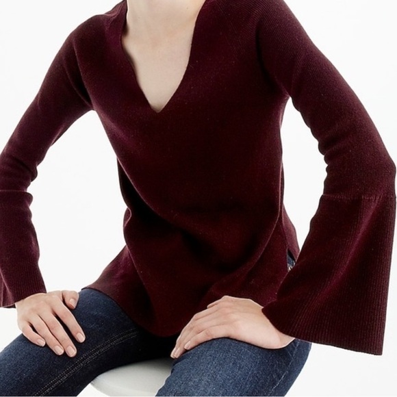 J. Crew Peplum Bell Sleeve V Neck Sweater Powder Blue Wool Blend Small H2554 - Picture 12 of 12